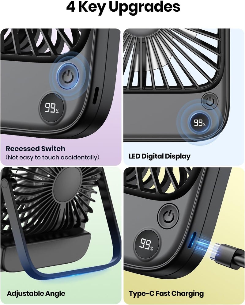 TOPK 2 Pack 5000mAh Portable Desk Fan, Ultra-Thin Rechargeable Battery Operated Fan with Digital Display, Quiet 4-Speed Small Personal Travel Fans for Office, Bedroom, Cruise, Outdoor - Image 2